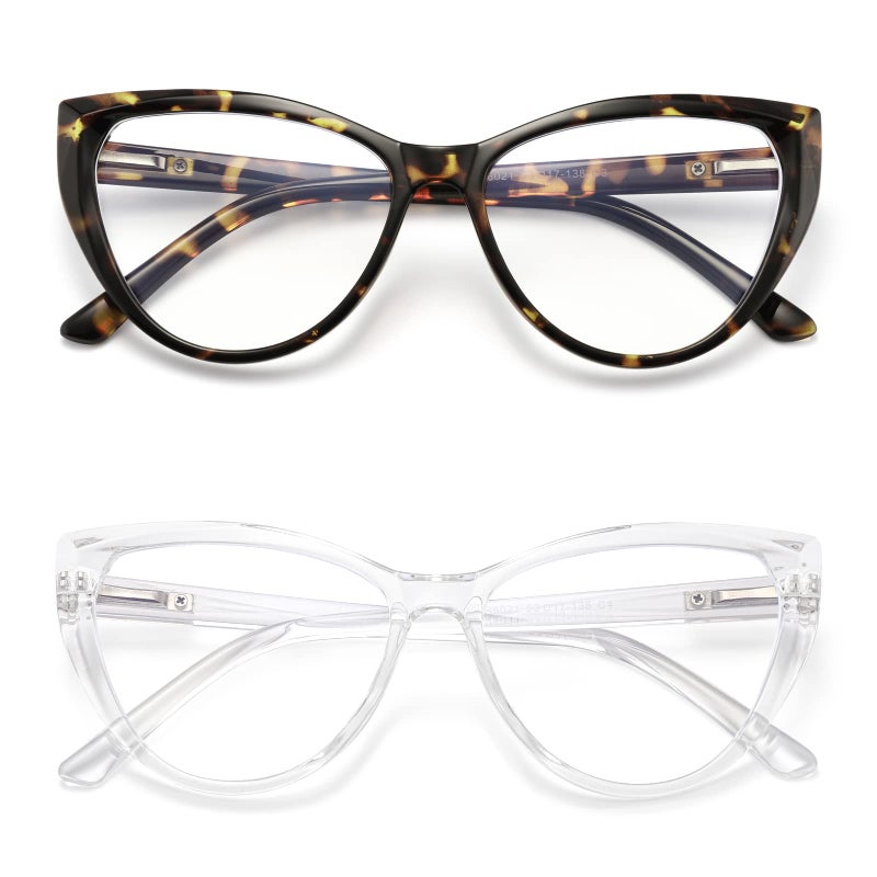 TEAPLMTT 2 Pack Cat Eye Blue Light Blocking Glasses for Women Trendy TR90 Frame Anti Blue Ray Eyesatrain Computer EyeglassesTortoiseClear